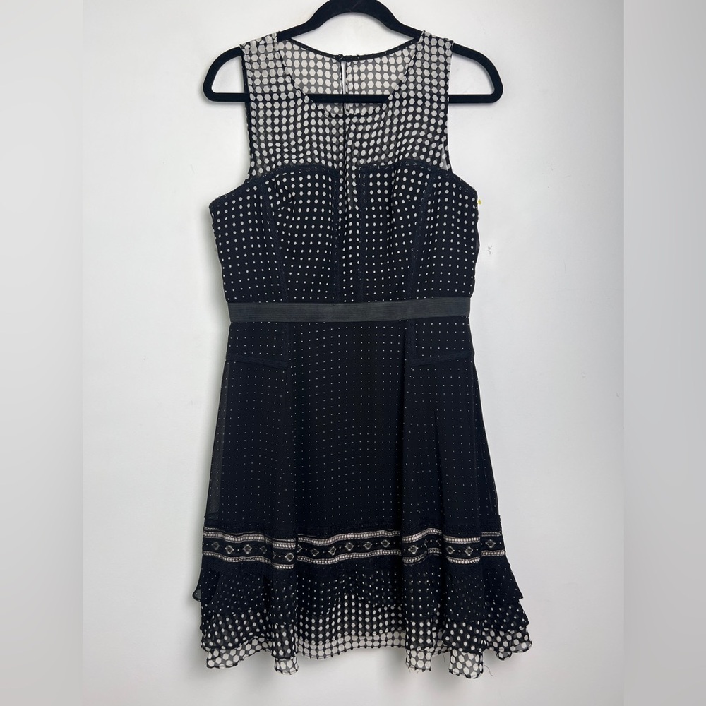 Betsey‎ Johnson Size 12 Black White Polka Dot Fit & Flare Lace Detail Dress